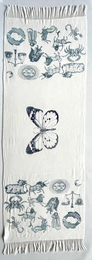 Winter White Zodiac & Butterfly Scarf