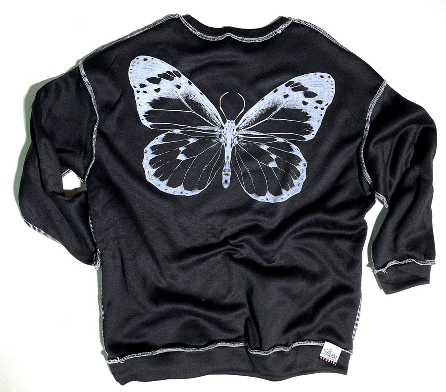Oversized Black Skull & Butterfly Sweatshirt