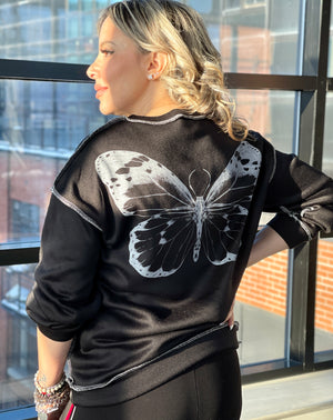 Oversized Black Skull & Butterfly Sweatshirt