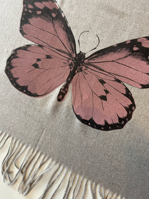 Pink Butterfly on Grey Scarf