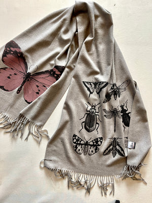 Pink Butterfly on Grey Scarf
